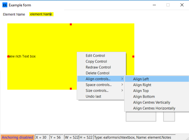 Selected context menu